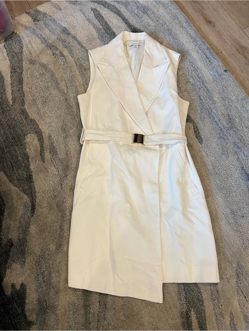 Topshop Cream Sleeveless Belted Wrap Dress